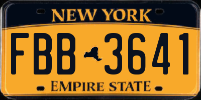 NY license plate FBB3641