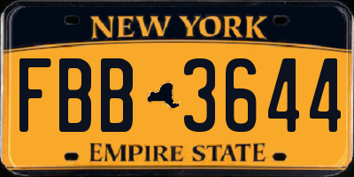 NY license plate FBB3644