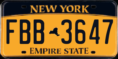 NY license plate FBB3647