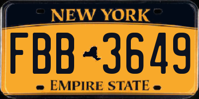 NY license plate FBB3649