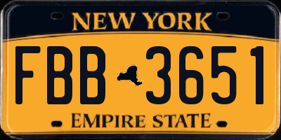 NY license plate FBB3651