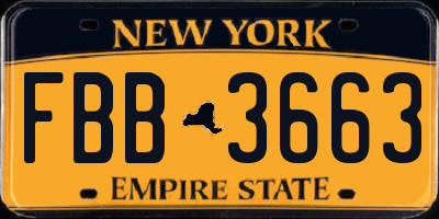 NY license plate FBB3663