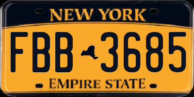 NY license plate FBB3685
