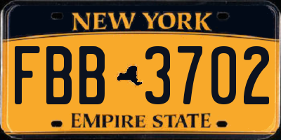 NY license plate FBB3702