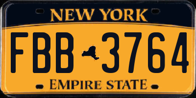 NY license plate FBB3764