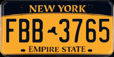 NY license plate FBB3765