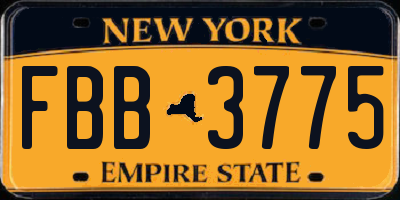 NY license plate FBB3775