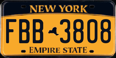 NY license plate FBB3808