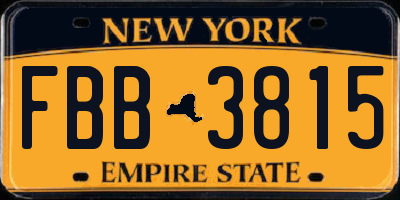 NY license plate FBB3815