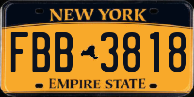 NY license plate FBB3818