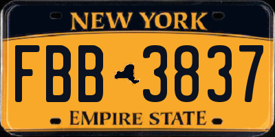 NY license plate FBB3837