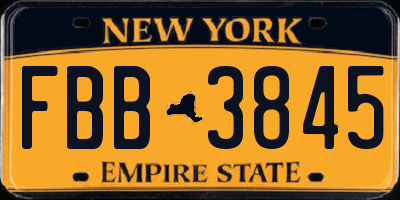 NY license plate FBB3845