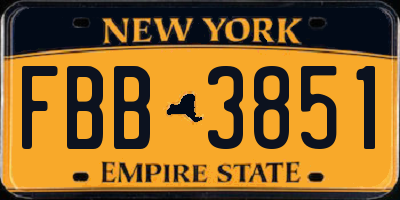 NY license plate FBB3851