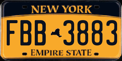 NY license plate FBB3883
