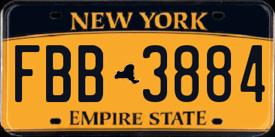 NY license plate FBB3884