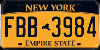 NY license plate FBB3984