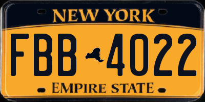 NY license plate FBB4022