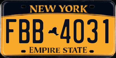 NY license plate FBB4031