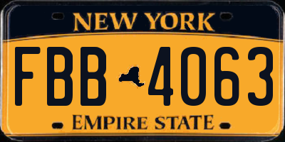 NY license plate FBB4063