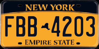 NY license plate FBB4203