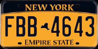 NY license plate FBB4643