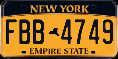 NY license plate FBB4749
