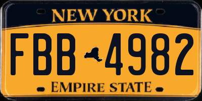 NY license plate FBB4982