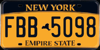 NY license plate FBB5098