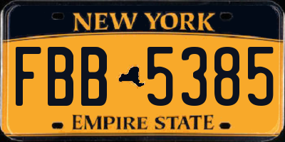 NY license plate FBB5385