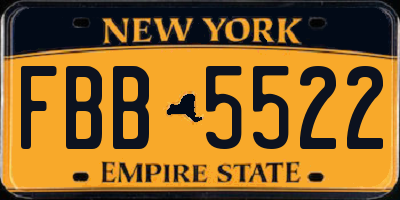 NY license plate FBB5522