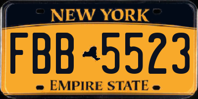NY license plate FBB5523