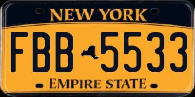NY license plate FBB5533