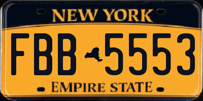 NY license plate FBB5553