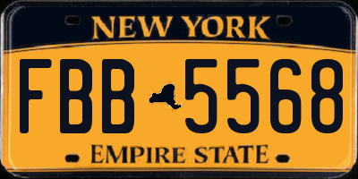 NY license plate FBB5568