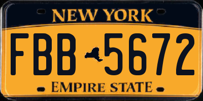 NY license plate FBB5672