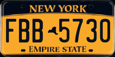 NY license plate FBB5730