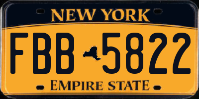 NY license plate FBB5822