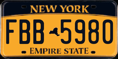 NY license plate FBB5980