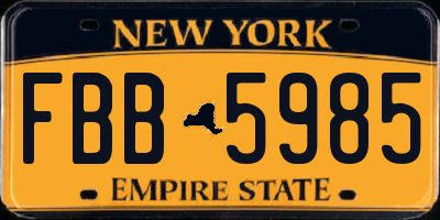 NY license plate FBB5985