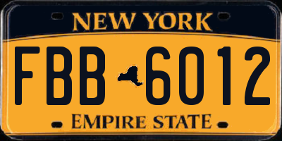 NY license plate FBB6012