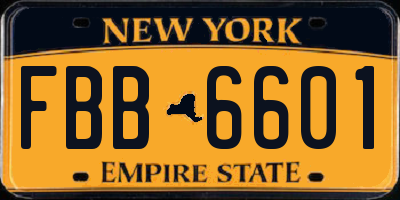 NY license plate FBB6601