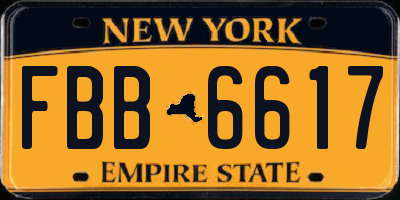 NY license plate FBB6617