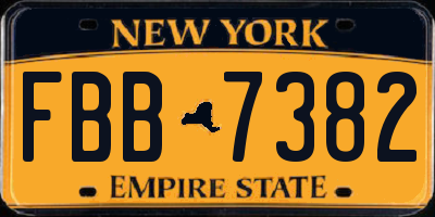 NY license plate FBB7382