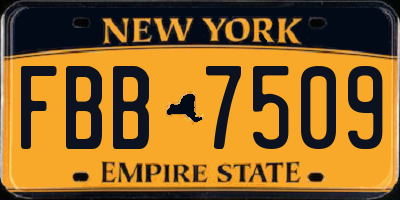 NY license plate FBB7509