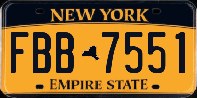 NY license plate FBB7551