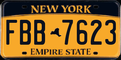 NY license plate FBB7623
