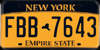 NY license plate FBB7643
