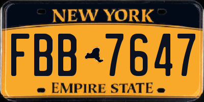 NY license plate FBB7647