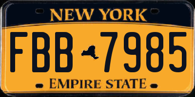 NY license plate FBB7985