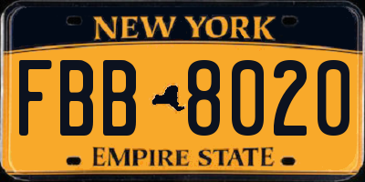 NY license plate FBB8020